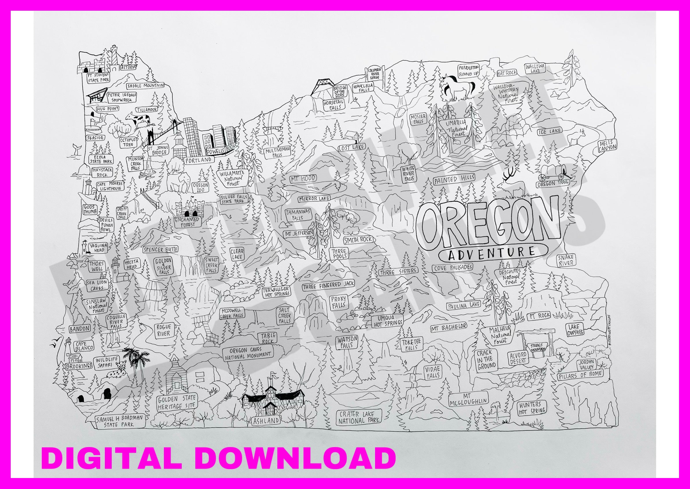 Oregon adventure map coloring page digital â bittersweet canvas