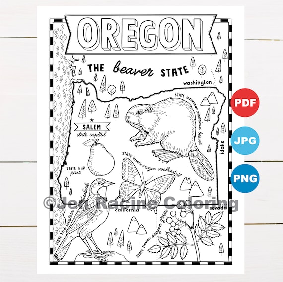 Oregon coloring page united states state map wildlife state symbols flowers coloring pages download now