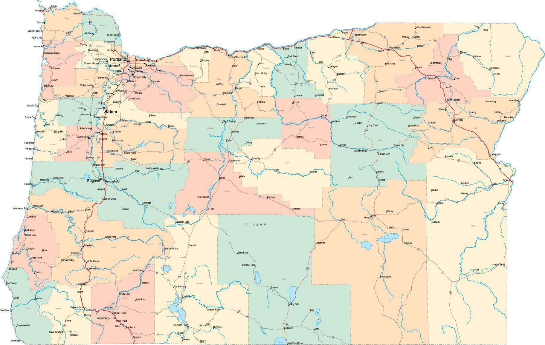 Digital oregon state map in multi