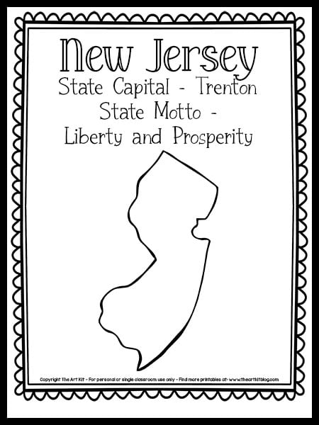 Free printable new jersey state map outline coloring page â the art kit