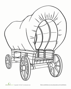 Color the covered wagon worksheet education covered wagon covered wagon craft wagon