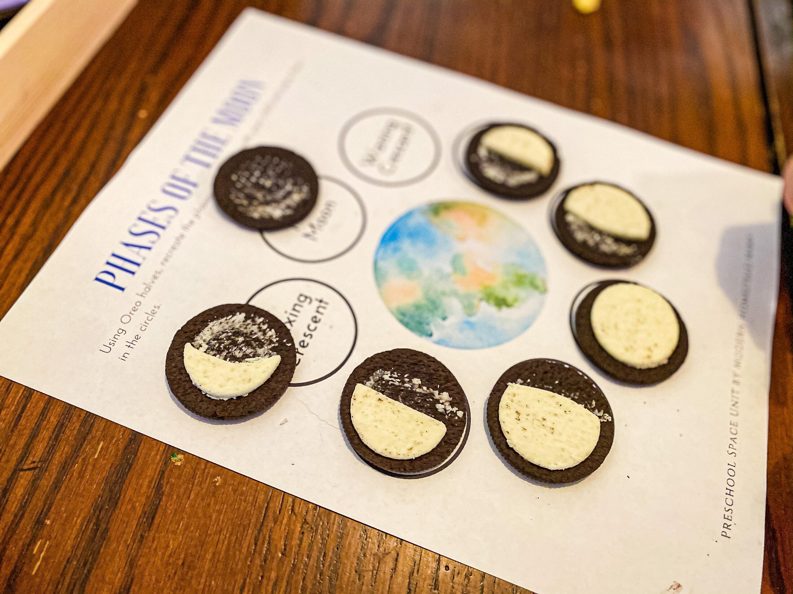 Moon phases oreo worksheet for preschoolers