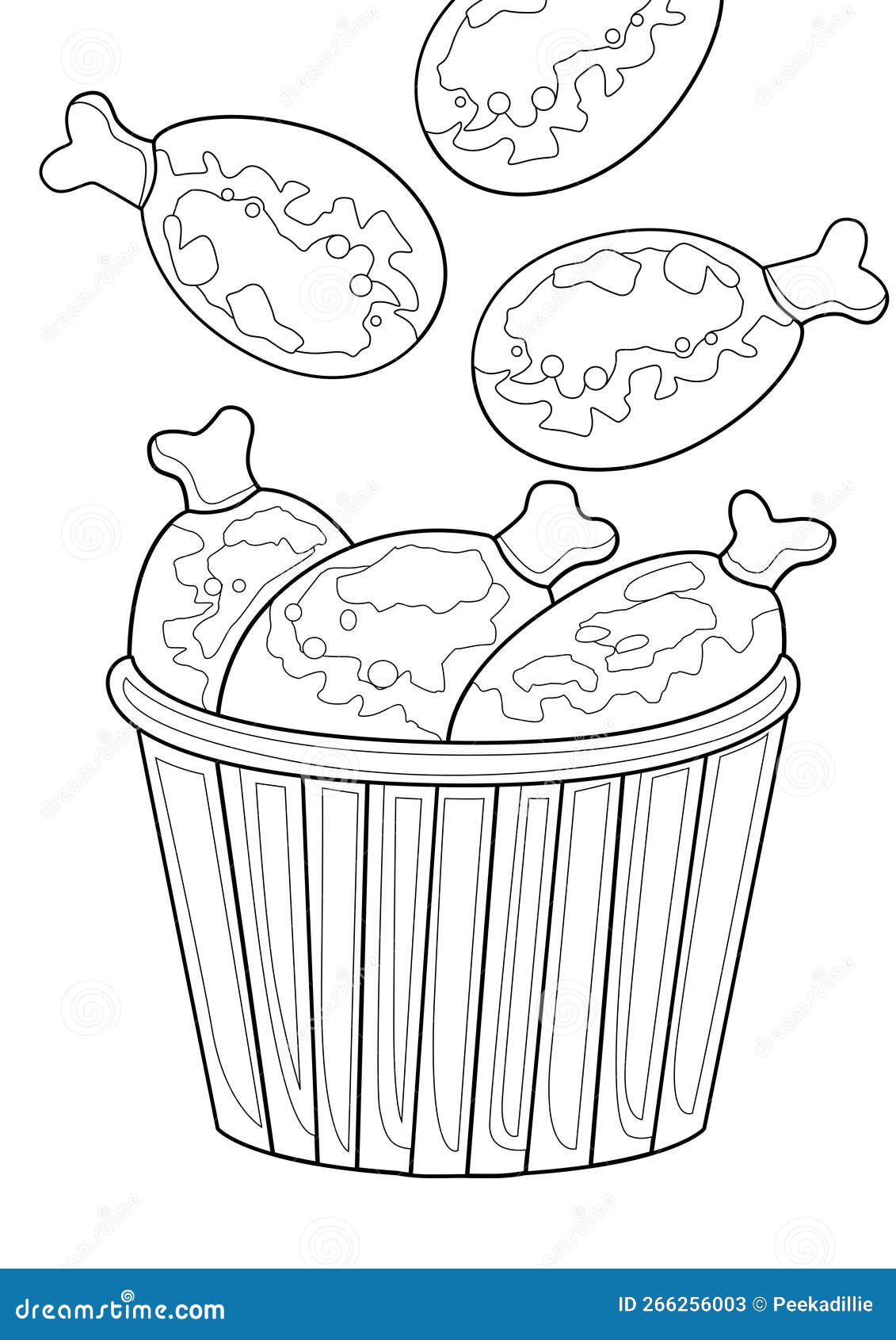 Fried chicken bucket junkfood coloring pages for kids and adult stock illustration