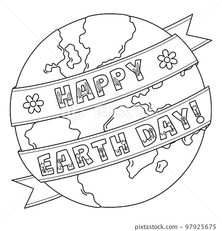 Happy earth day isolated coloring page for kids