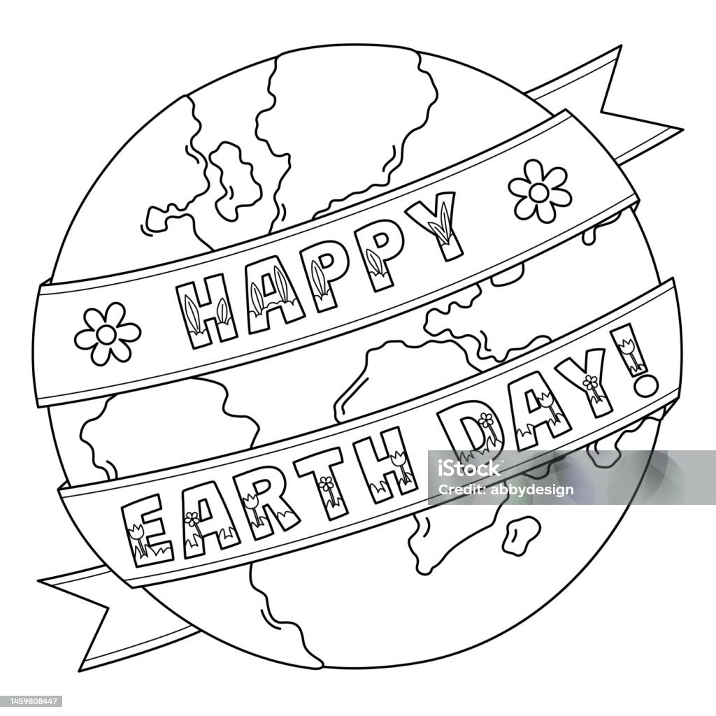 Happy earth day isolated coloring page for kids