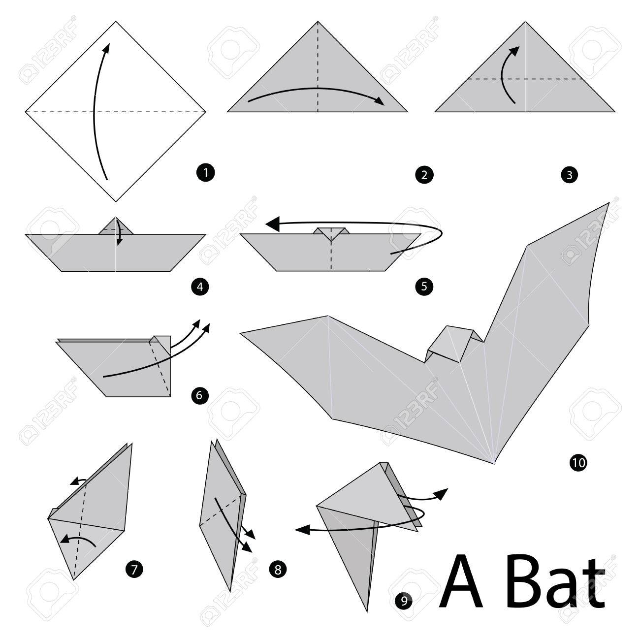 Step by step instructions how to make origami a bat royalty free svg cliparts vectors and stock illustration image