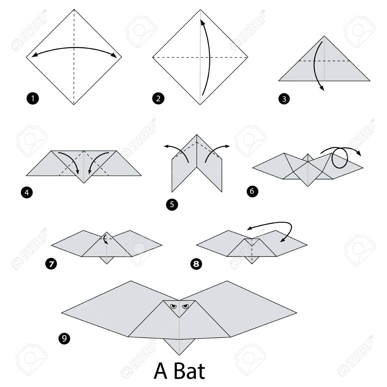 Step by step instructions how to make origami a bat royalty free svg cliparts vectors and stock illustration image