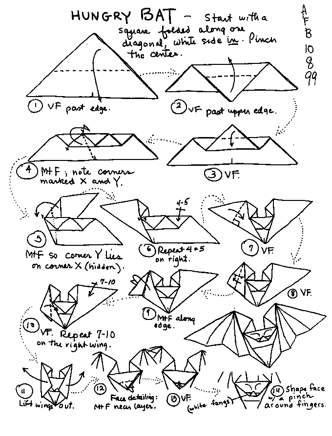 Origami bats halloween themed origami diagram pumpkins witches