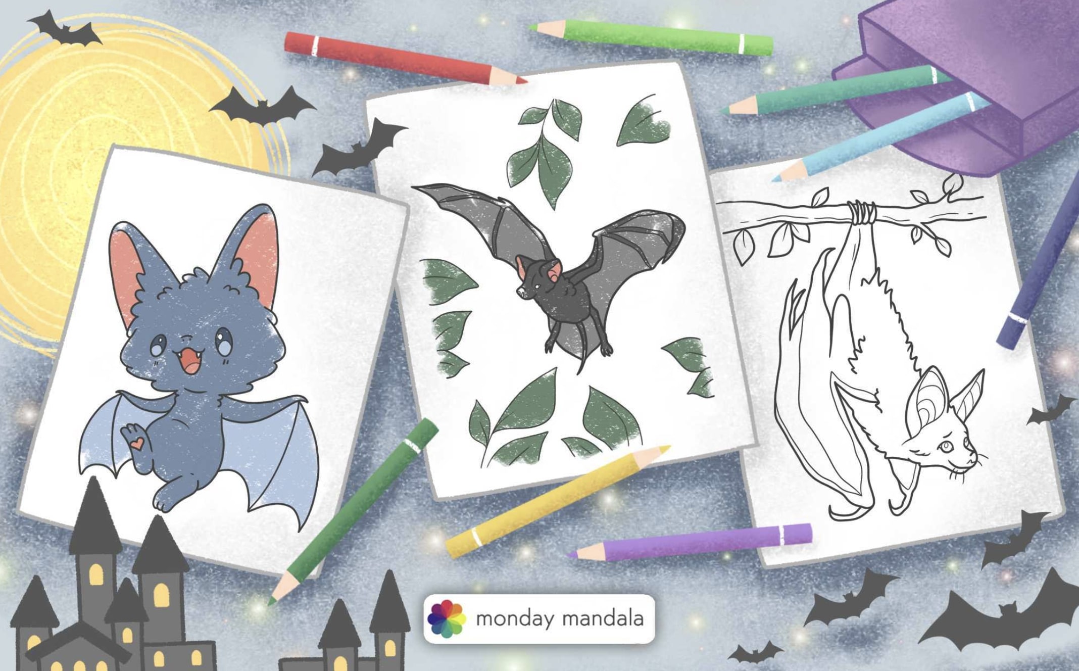 Bat coloring pages free pdf printables