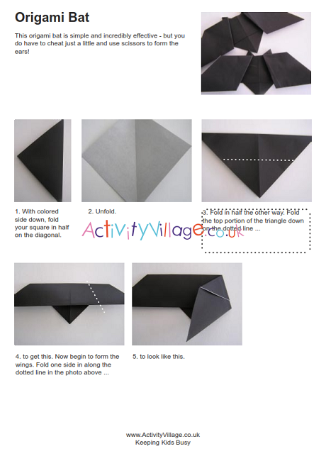 Origami bat instructions and photos