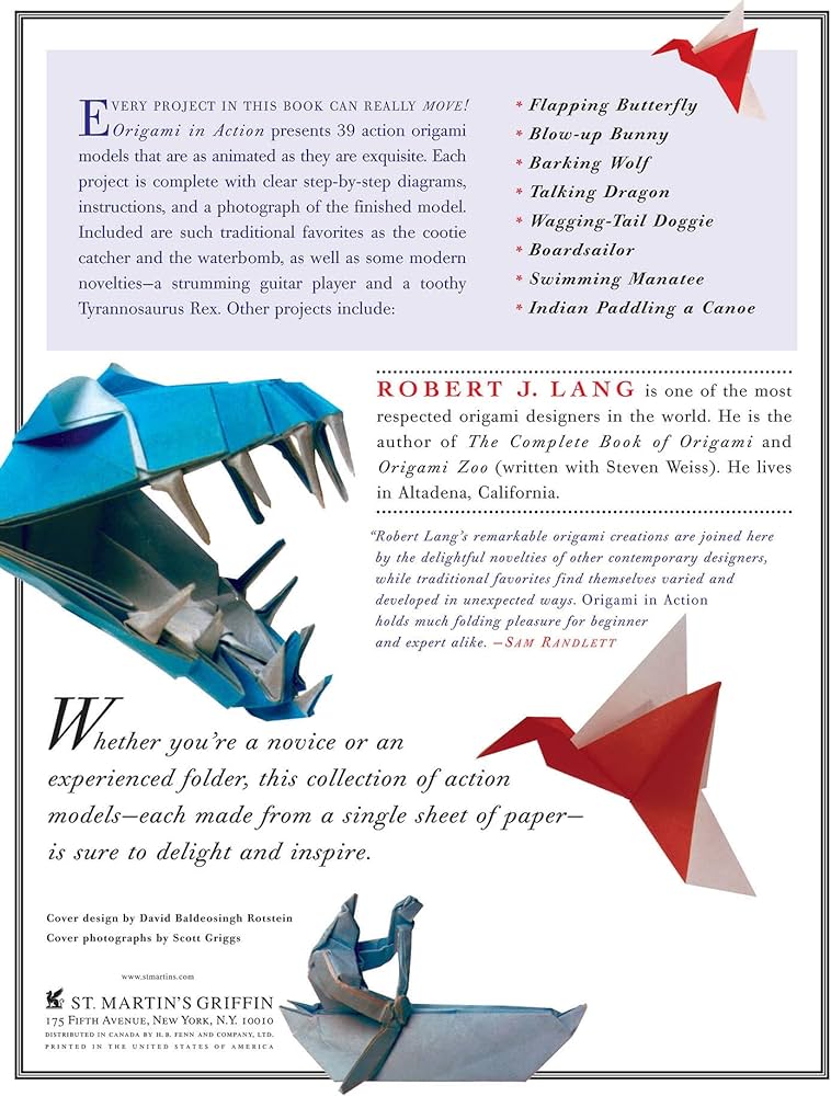 Origami in action paper toys that fly flap gobble and inflate lang robert j books