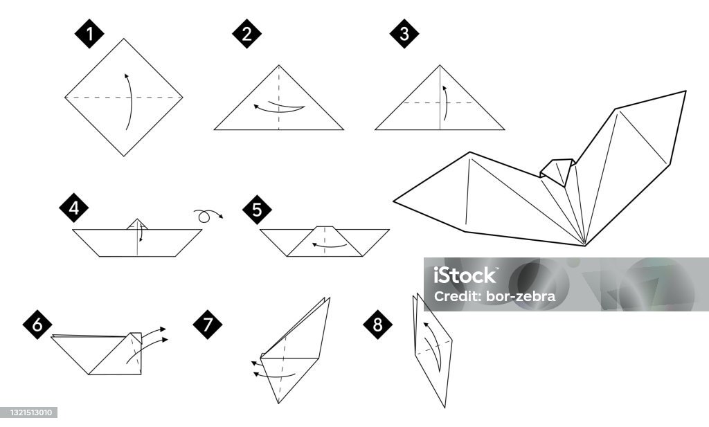 How to make origami bat step by step diy stock illustration