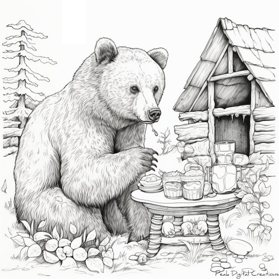 Natures sweet treat bear and honey coloring page square instant download