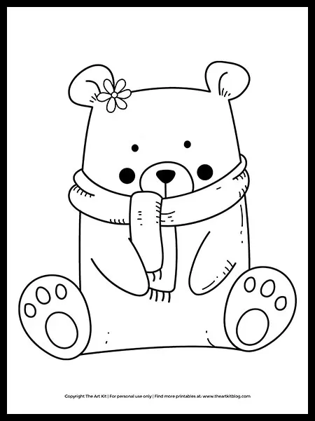 Free winter bear coloring page cute printable â the art kit