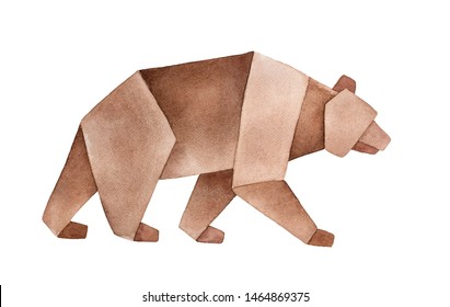 Watercolour sketch brown origami bear sign stock illustration