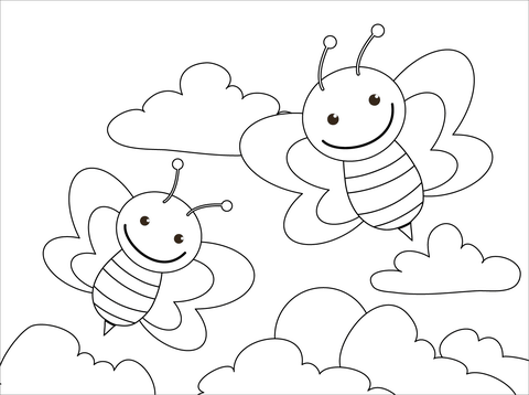 Cute bees coloring page free printable coloring pages