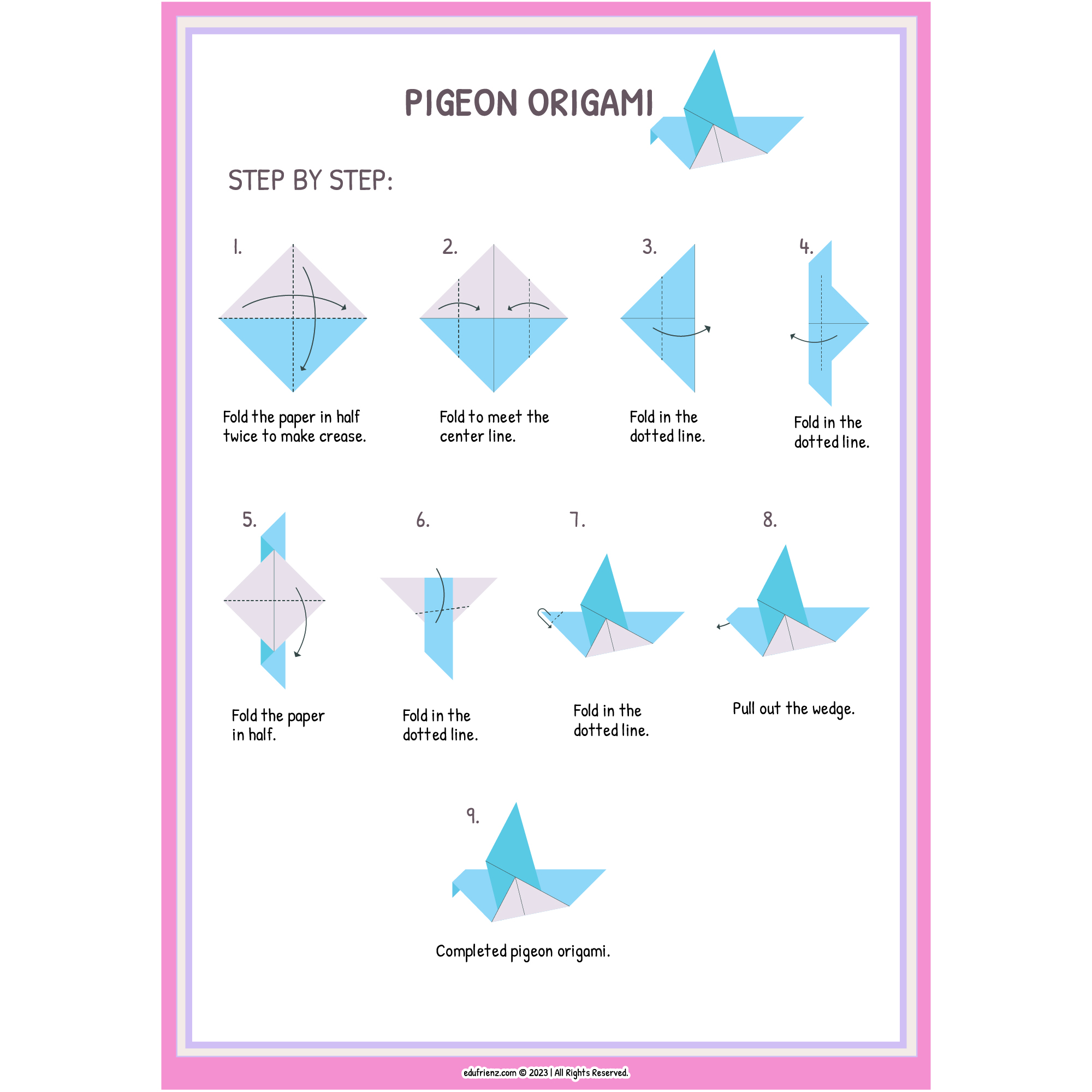 Origami birds printable kids game activities worksheets