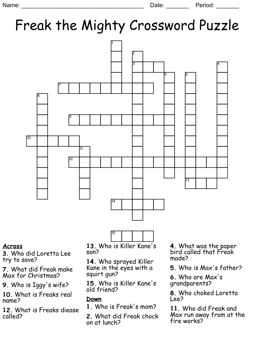 Freak the mighty crossword puzzle