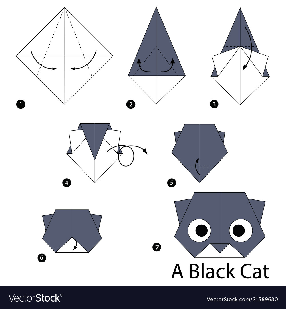 Step instructions how to make origami a black cat vector image