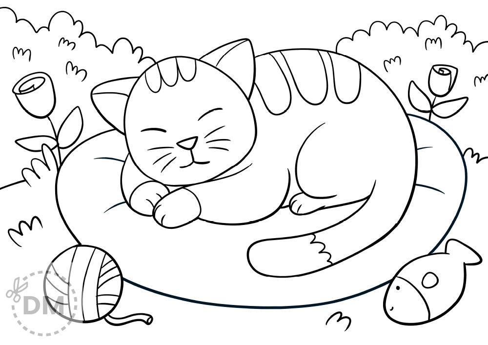 Cute cat coloring page for kids to color