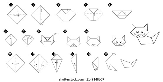 How make origami cat black line stock vector royalty free