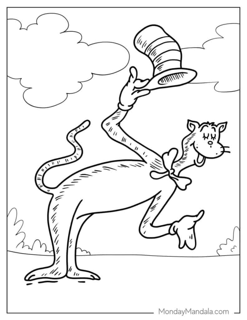 Cat in the hat coloring pages free pdf printables