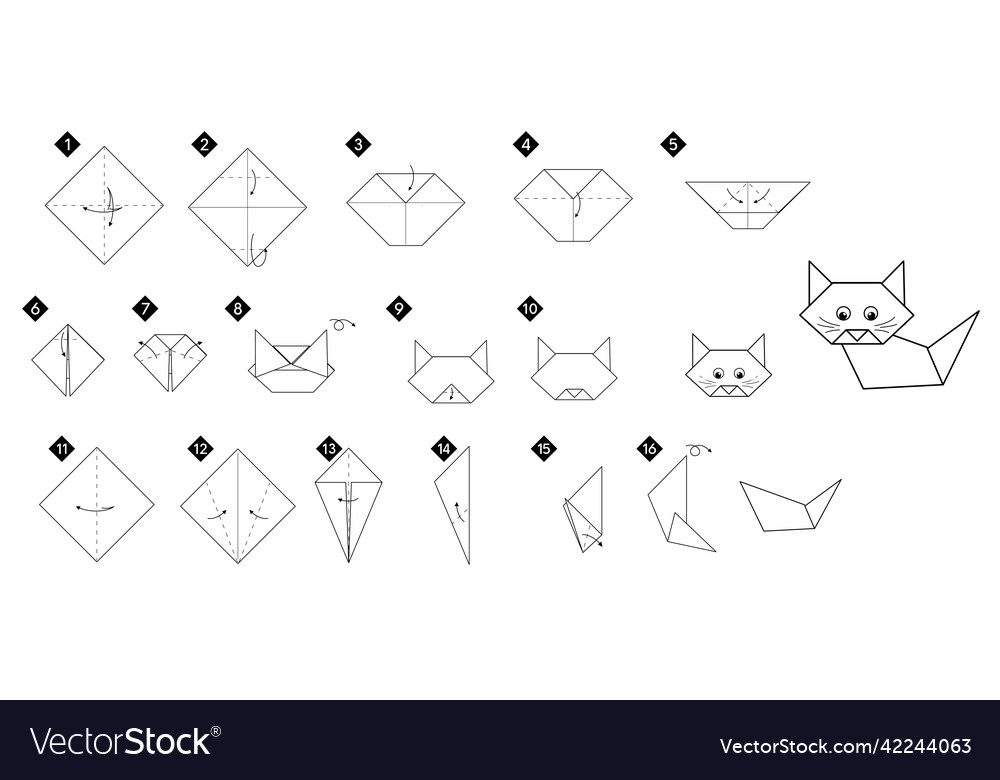 How to make origami cat tutoria step royalty free vector