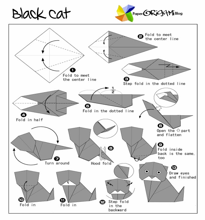 Animals origami black cat paper origami guide