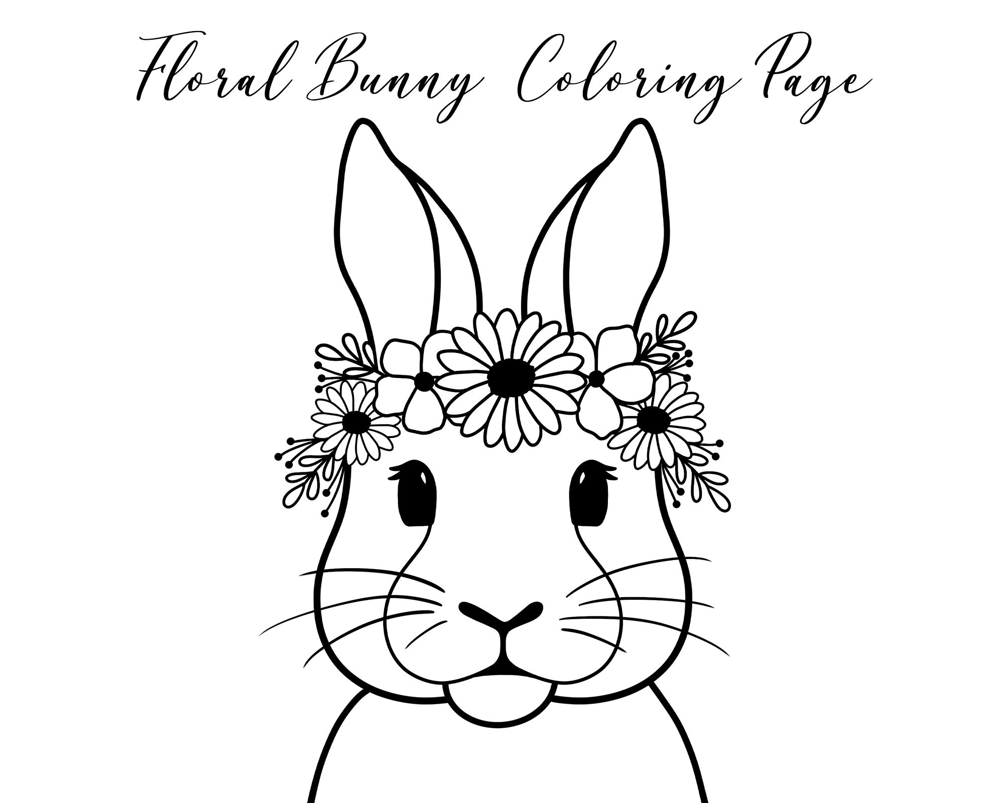 Printable floral bunny coloring page digital download only easter activity