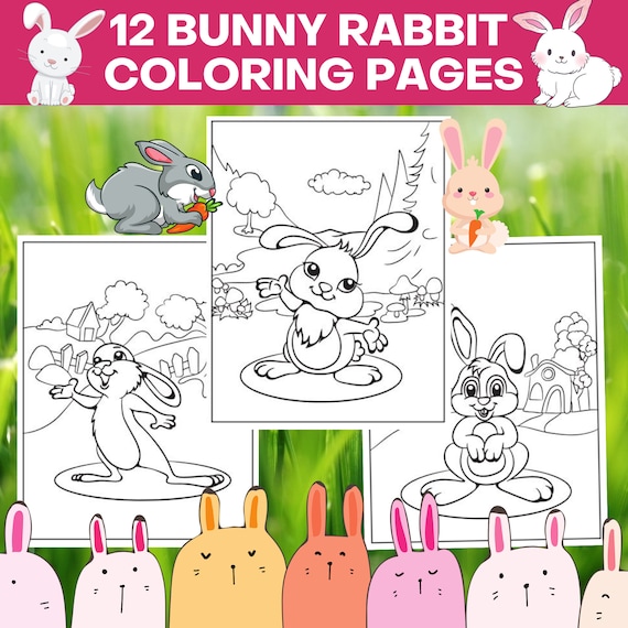 Printable bunny rabbit coloring pages bundle cute bunny printable rabbit coloring sheets bunny rabbit coloring book instant download download now