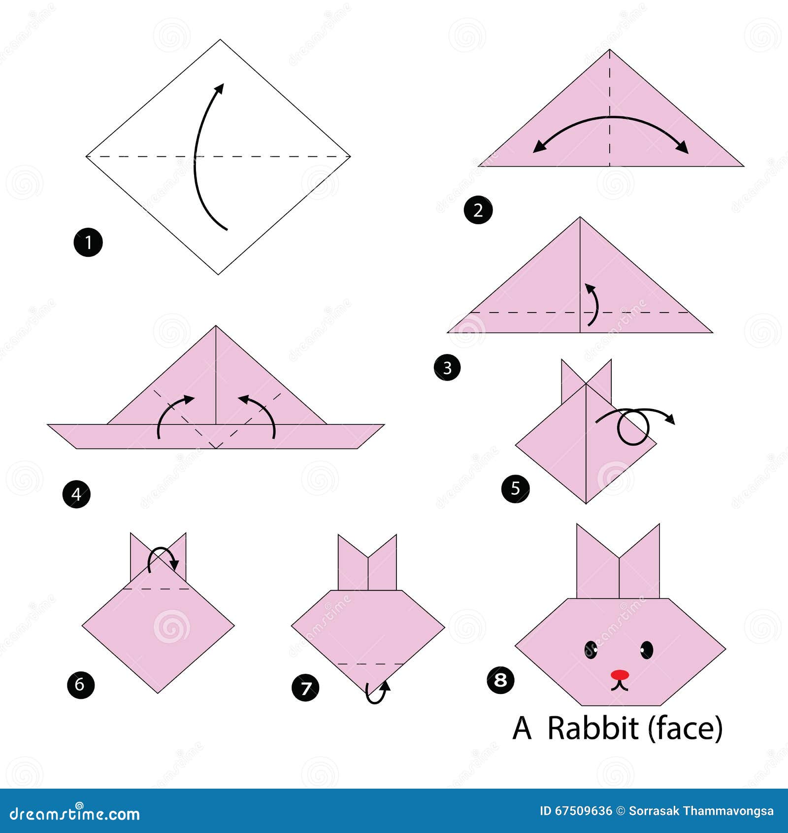 Step by step instructions how to make origami a rabbit stock vector