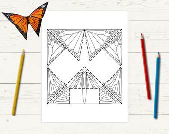 Origami butterfly coloring pages set printable paper crafts adult coloring and kids activity