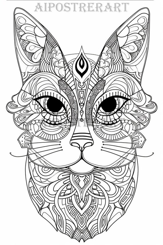 Cat coloring page for adults printable adult coloring page advanced coloring animal coloring digital file high res x pixels instant download