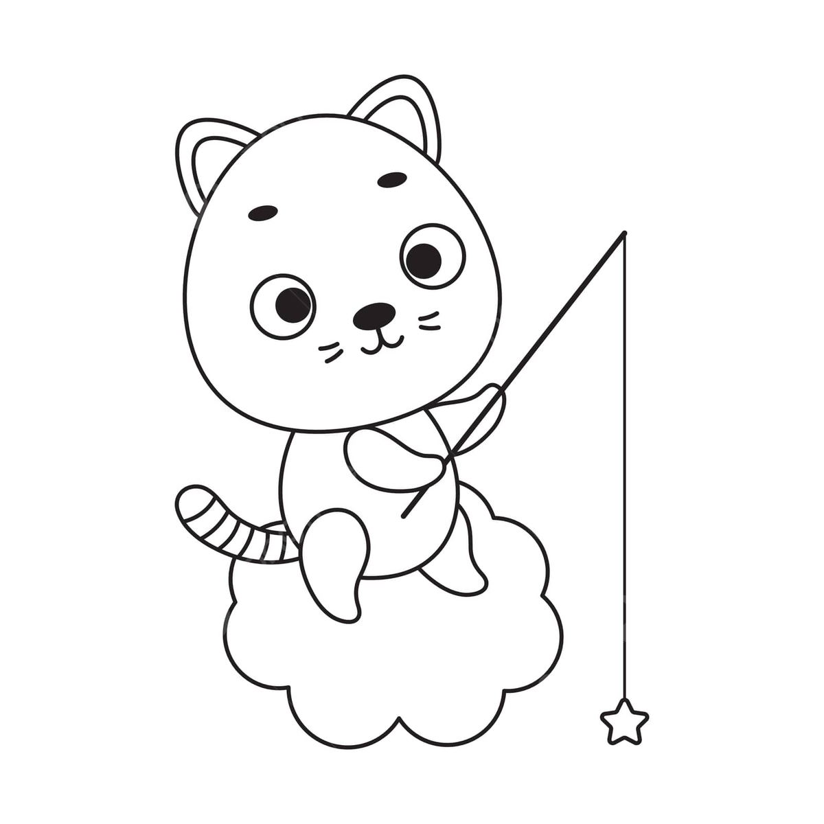 Cat fishing star coloring page for kids kindergarten animal pet vector cat drawing fish drawing animal drawing png and vector with transparent background for free download