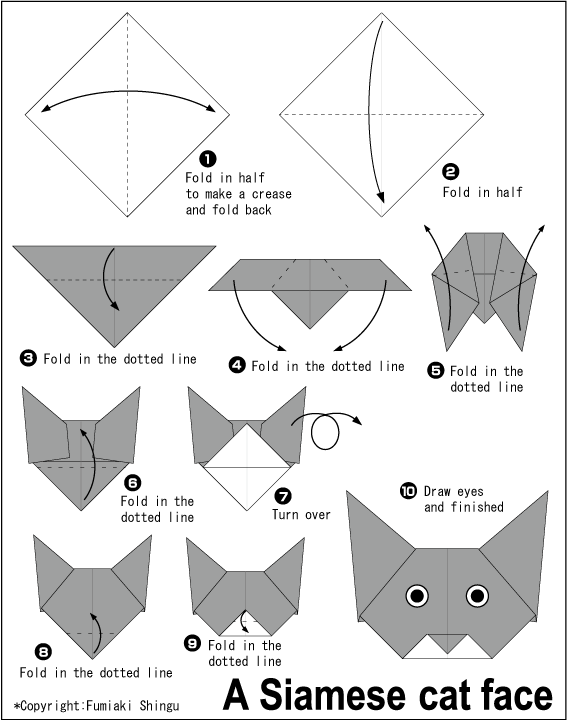 Origami siamese catface origami animals origami cat origami cat face