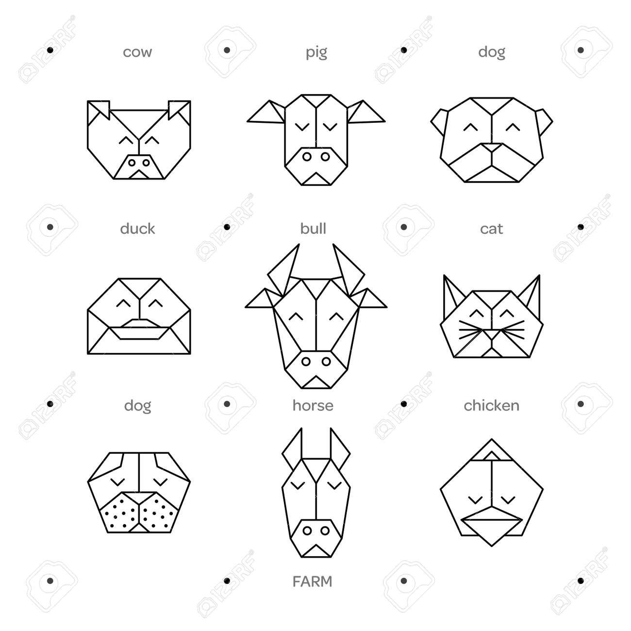 Origami vector animals set animal triangle heads vector origami animals geometric line design icon set vector origami animals for tattoo or coloring book vector origami farm animals collection royalty free svg cliparts