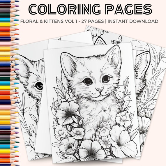 Kitten coloring pages printable pdf sheets instant download cute cats coloring sheets colouring pages printable