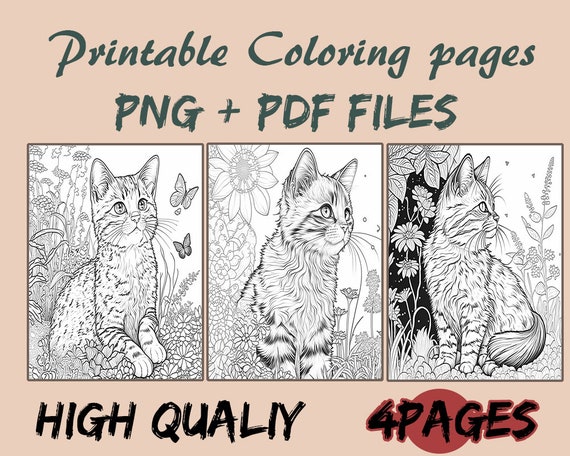 Pages printable cat coloring pages for kids boys girls teens adults instant download