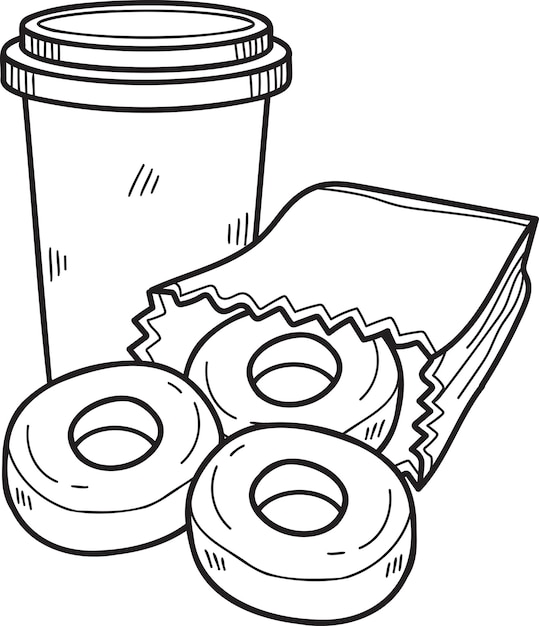 Premium vector hand drawn donuts and paper cups illustration in doodle style