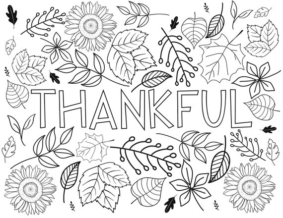 Fall coloring page thankful autumn time instant download and print