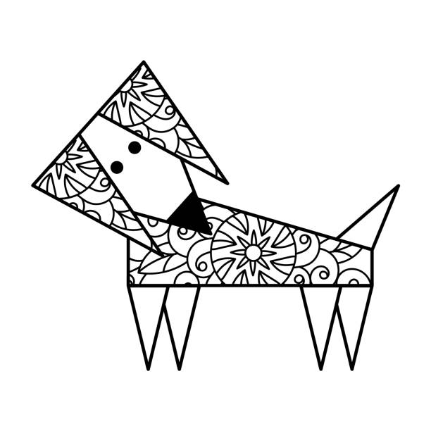 Cute dog coloring book page funny geometric doggie vector illustration stock illustration