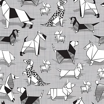 Origami doggie friends grey linen texture background coloring paper chihuahuas dachshunds corgis beagles german shepherds collies poodles terriers dalmatians sticker for sale by selmacardoso