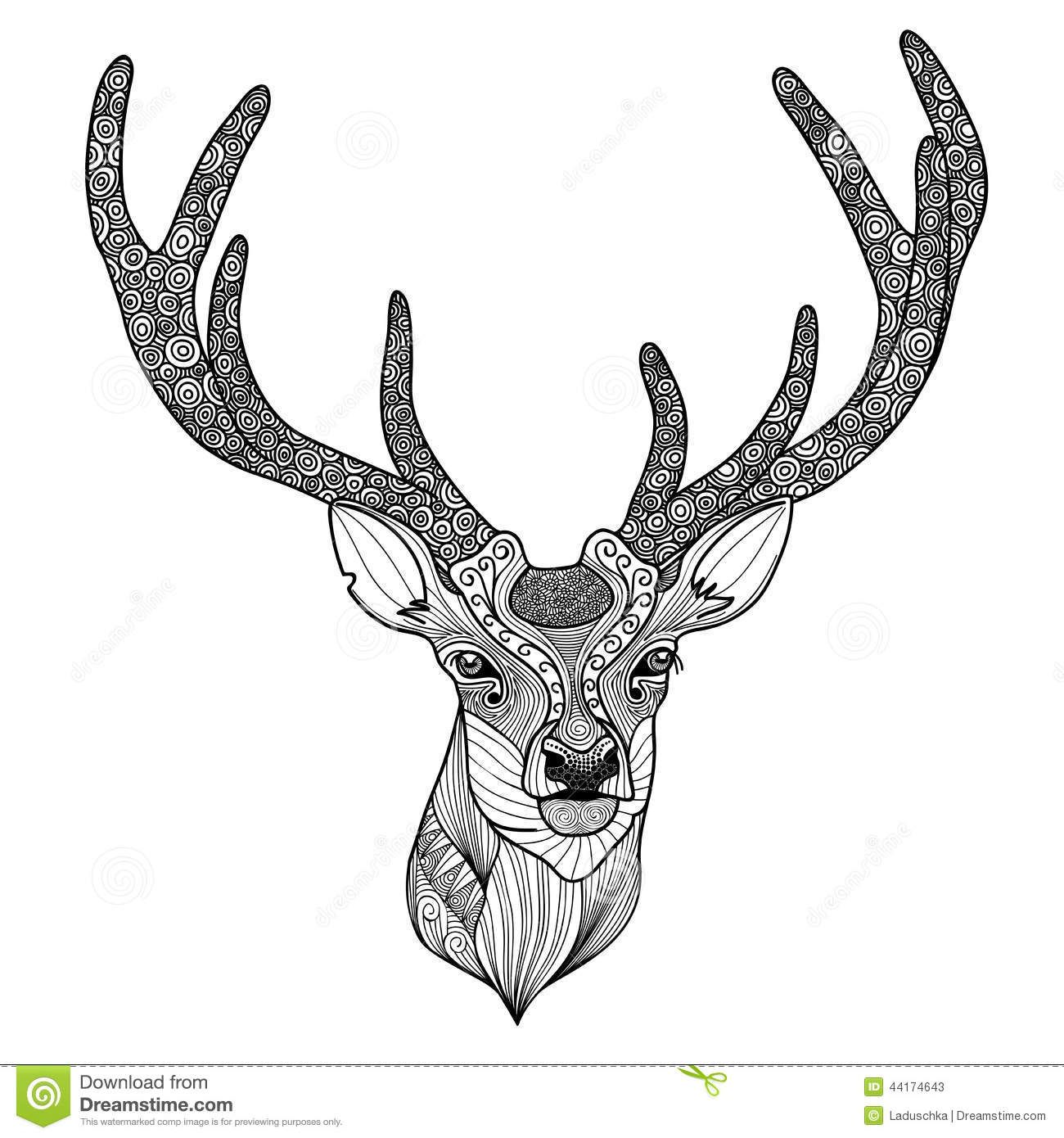 Deer head silhouette with antlers patterned deer head stock vector