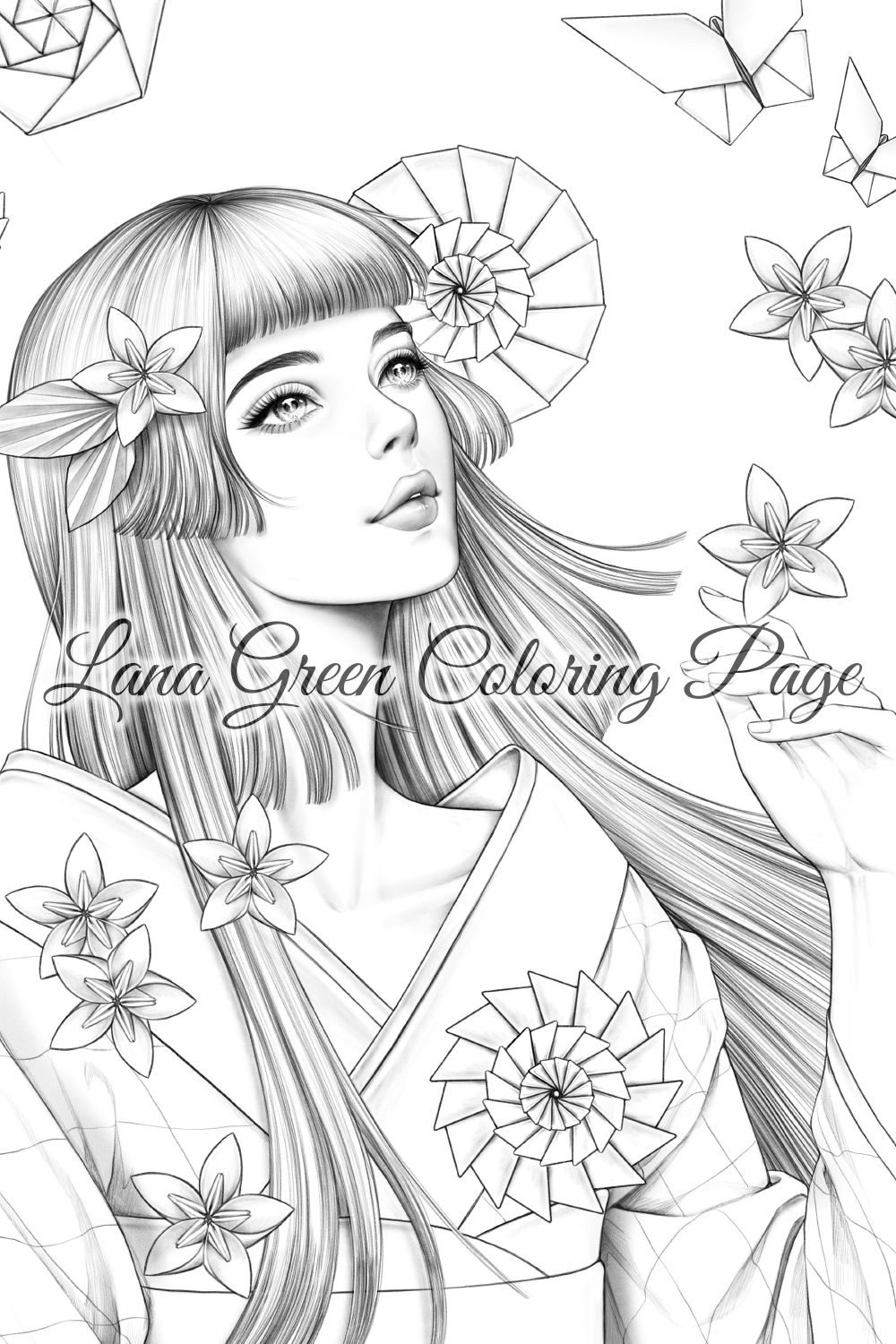 Origami coloring page for adults grayscale coloring page instant download lana green art jpeg pdf