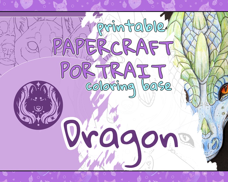 Printable paper craft coloring base dragon