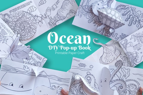 Ocean animals coloring pop up book kit for kids origami cut and paste activity d papercraft