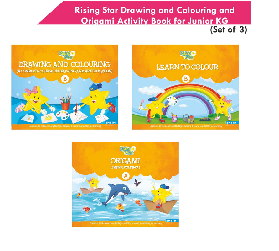Risg star kids learng drawg colourg origami activity book for junior kg set of learn to colour paper foldg activity book for kids ages