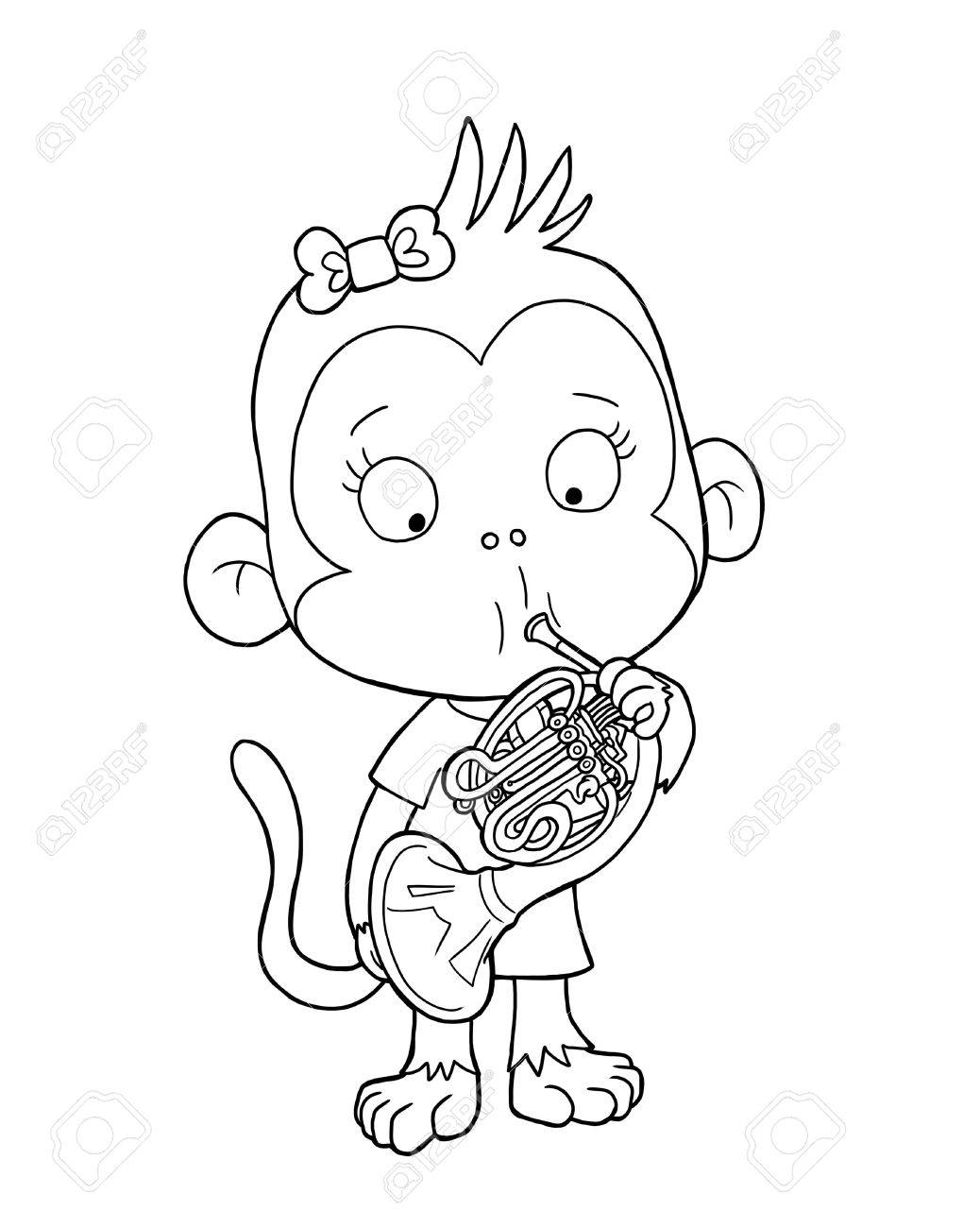 Cute monkey playing french horn