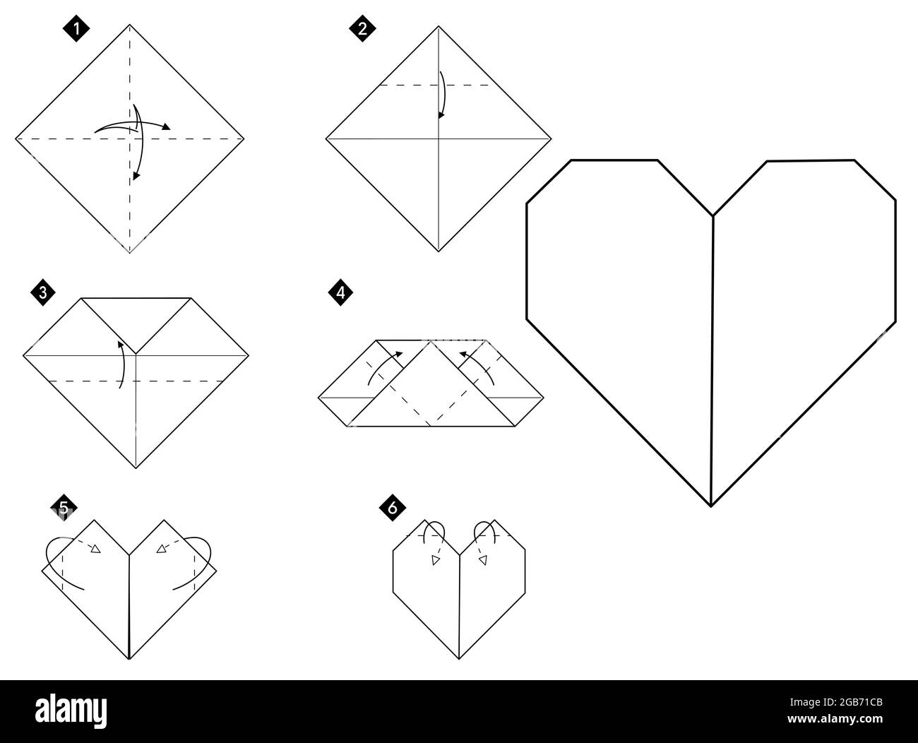 Heart origami instructions stock vector images