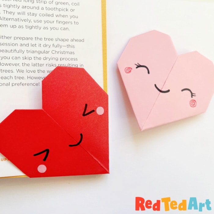 Easy origami heart bookmarks